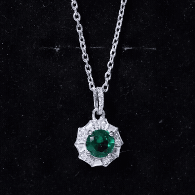 Lab Grown Emerald Moissanite Vintage Inspired Necklace with Chain