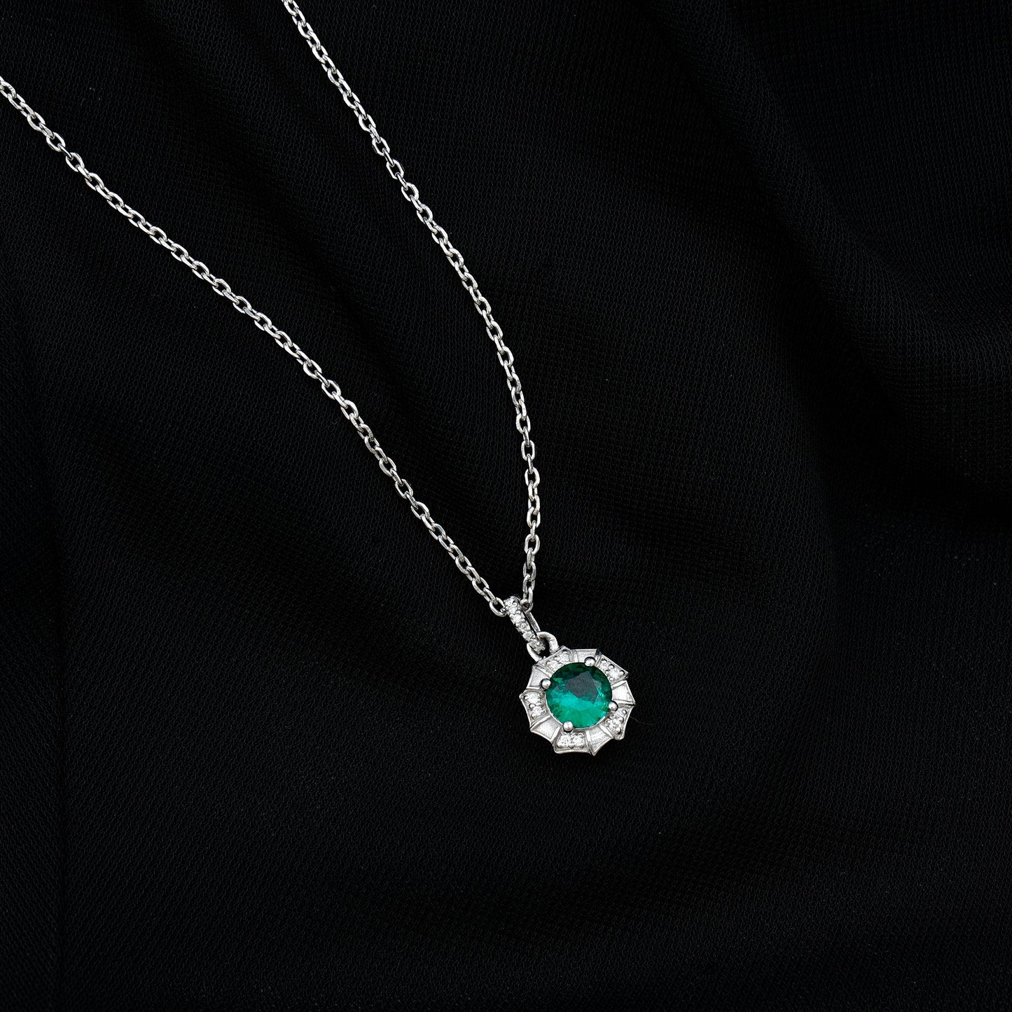 Lab Grown Emerald Moissanite Vintage Inspired Necklace with Chain