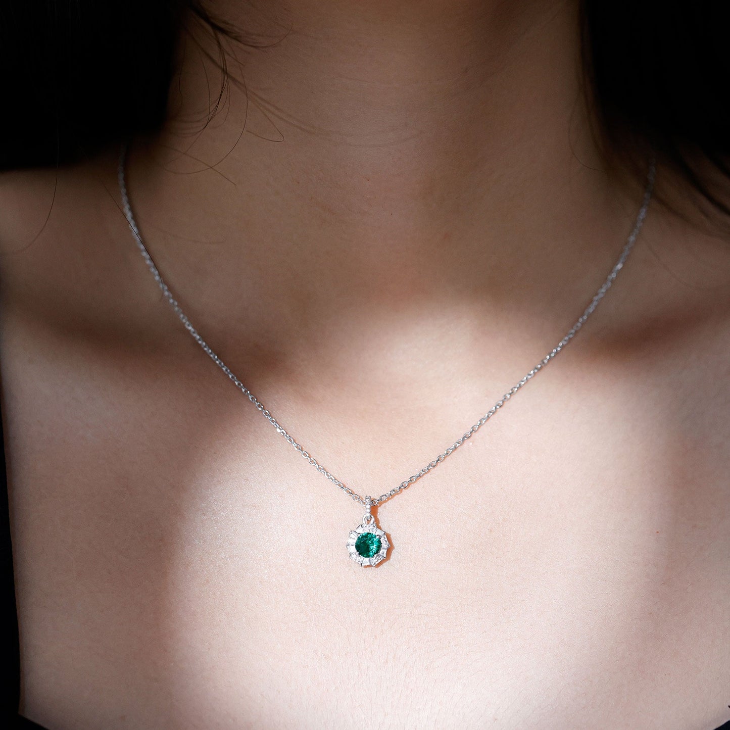 Lab Grown Emerald Moissanite Vintage Inspired Necklace with Chain