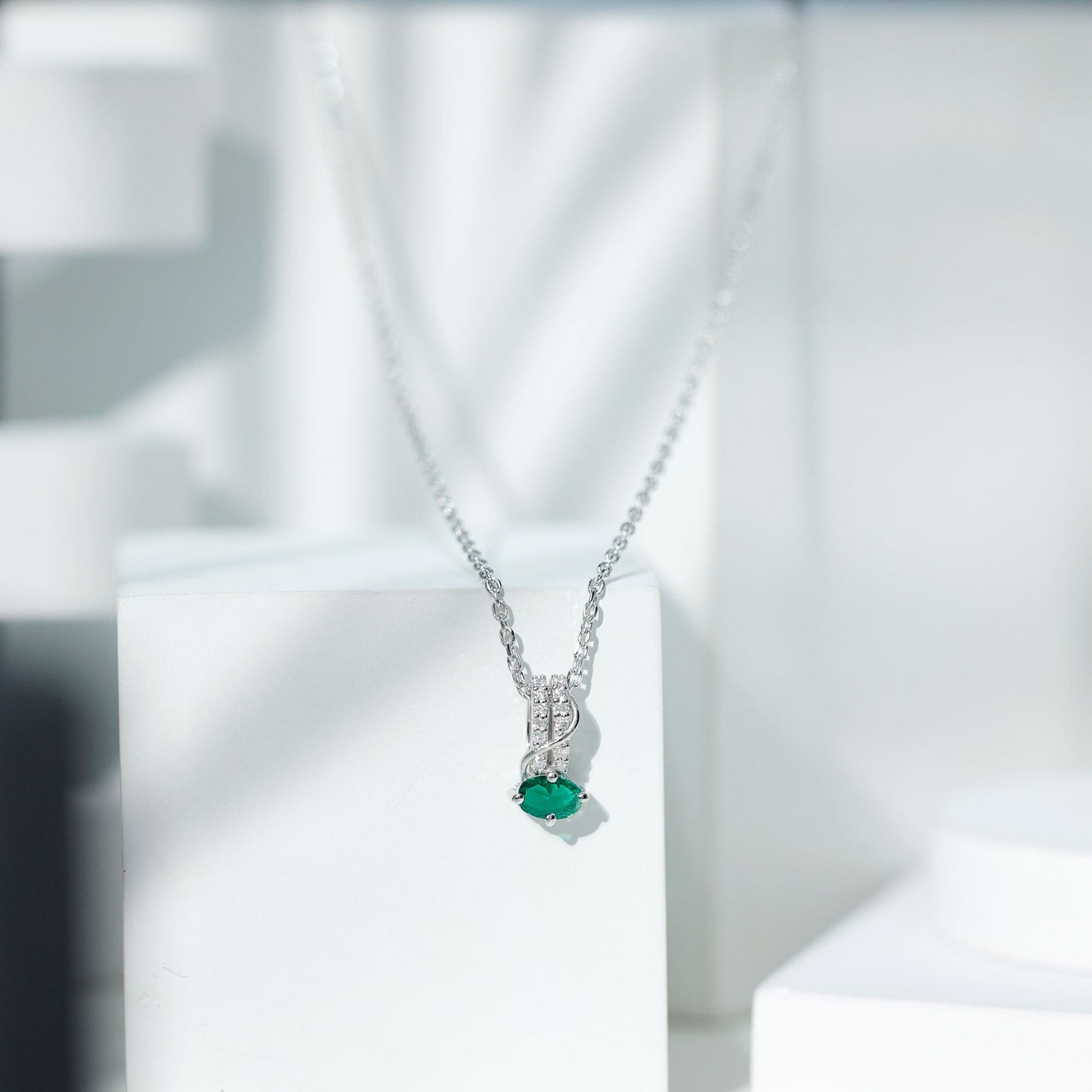 Oval Shaped Lab Emerald East West Necklace with Moissanite
