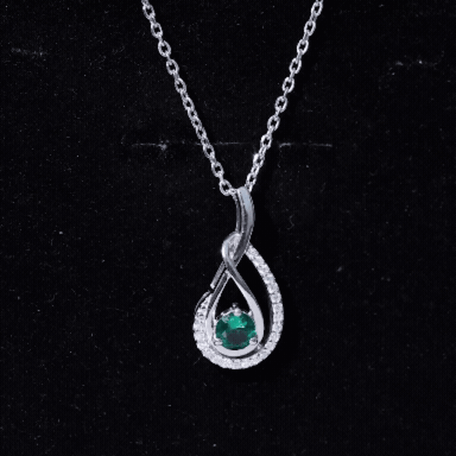 Certified Lab Grown Emerald and Moissanite Teardrop Necklace in Silver