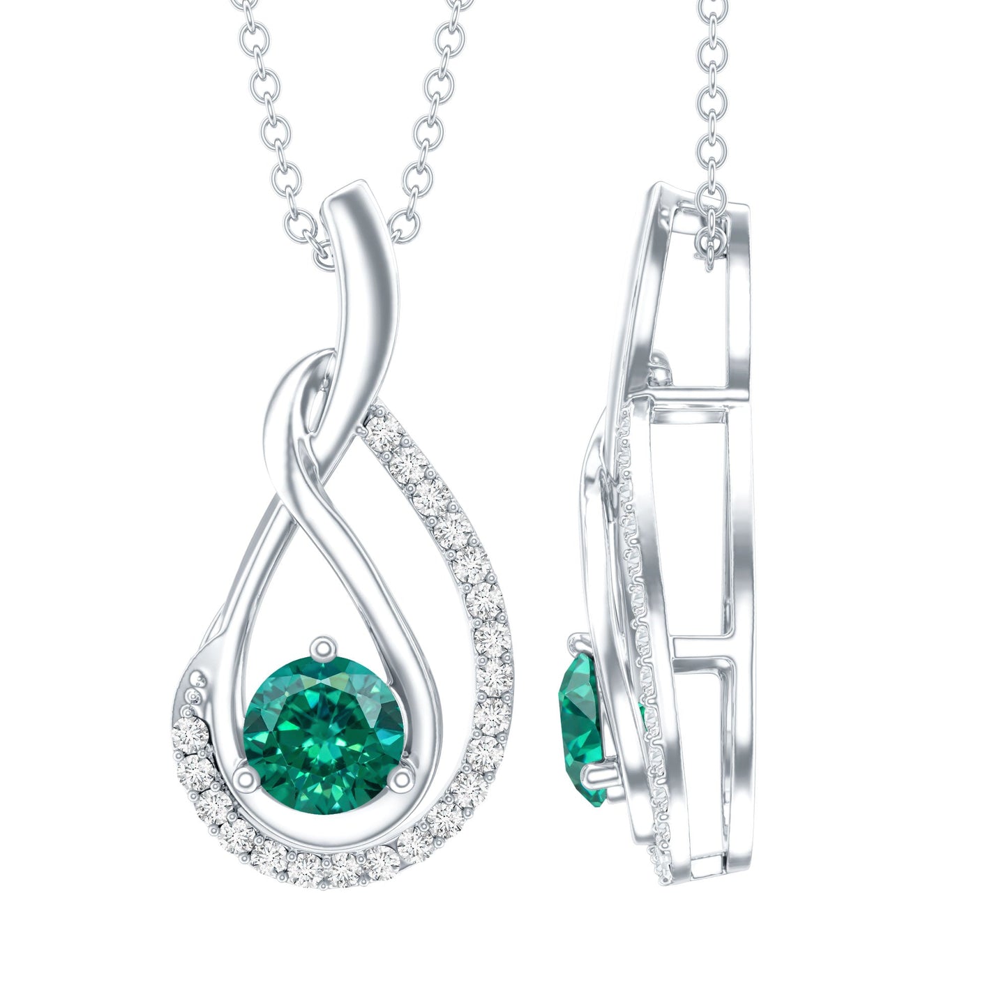 Certified Lab Grown Emerald and Moissanite Teardrop Necklace in Silver