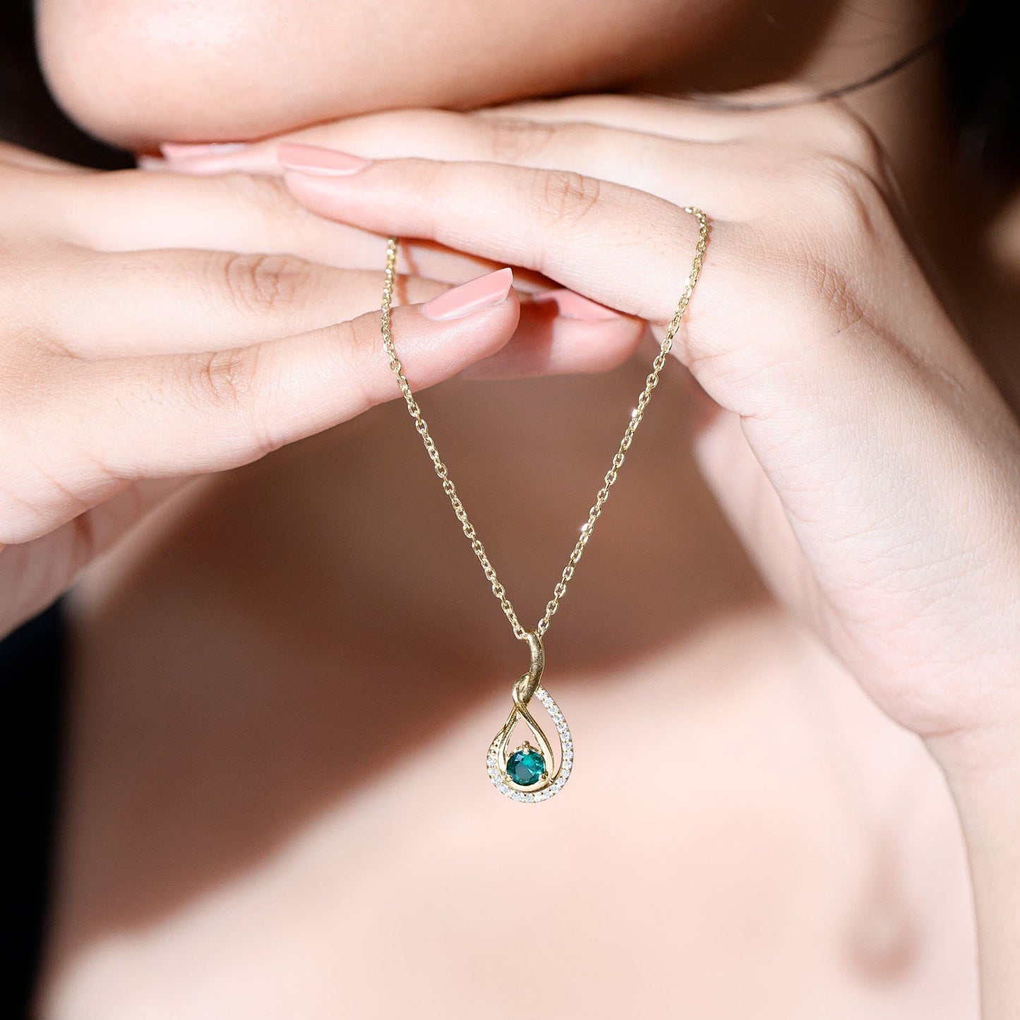 Certified Lab Grown Emerald and Moissanite Teardrop Necklace in Silver