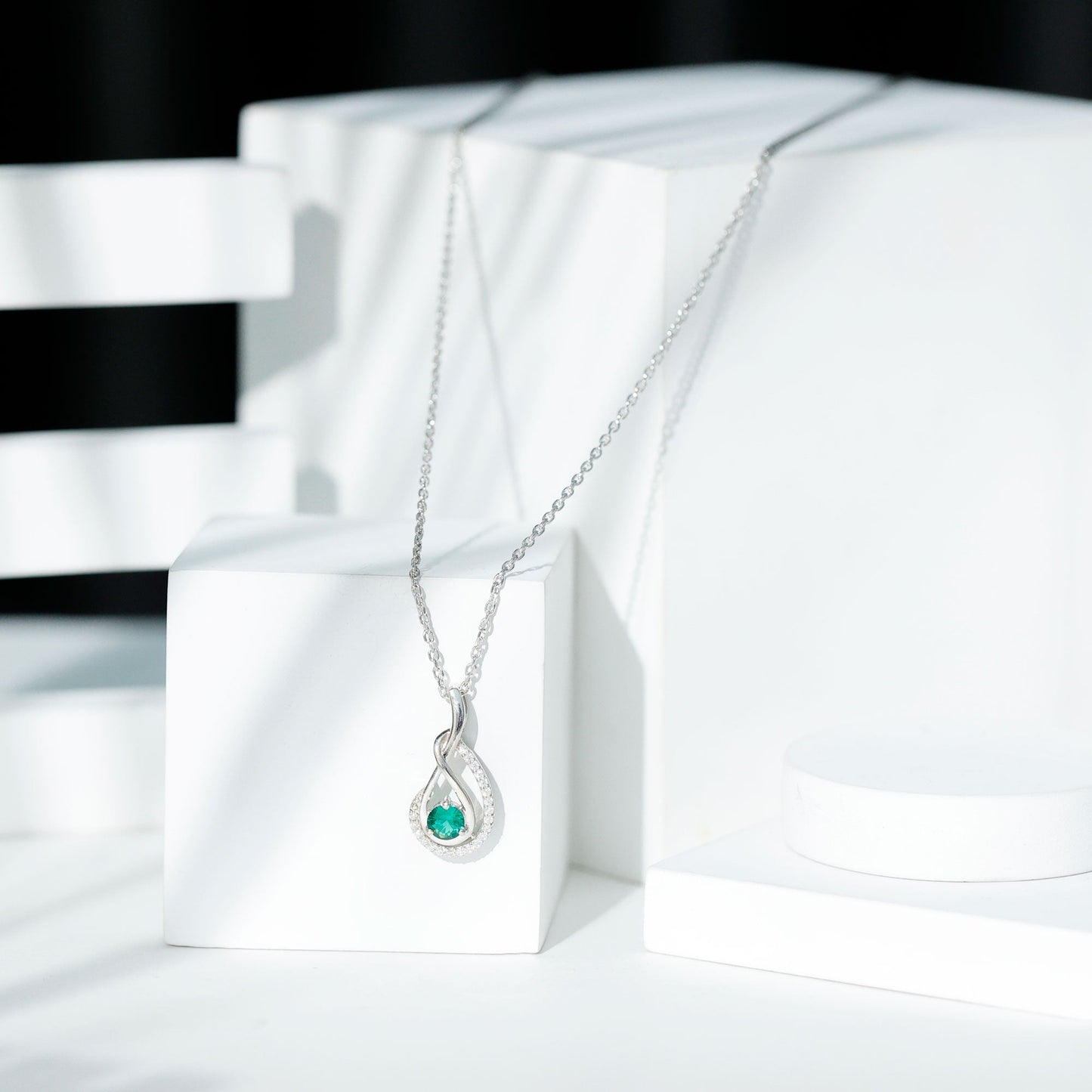 Certified Lab Grown Emerald and Moissanite Teardrop Necklace in Silver