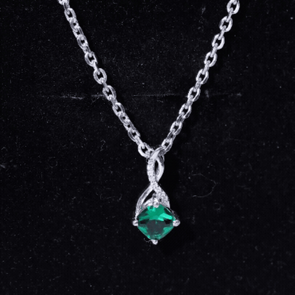 0.9 Carat Cushion Cut Lab Created Emerald Infinity Necklace With Silver Chain