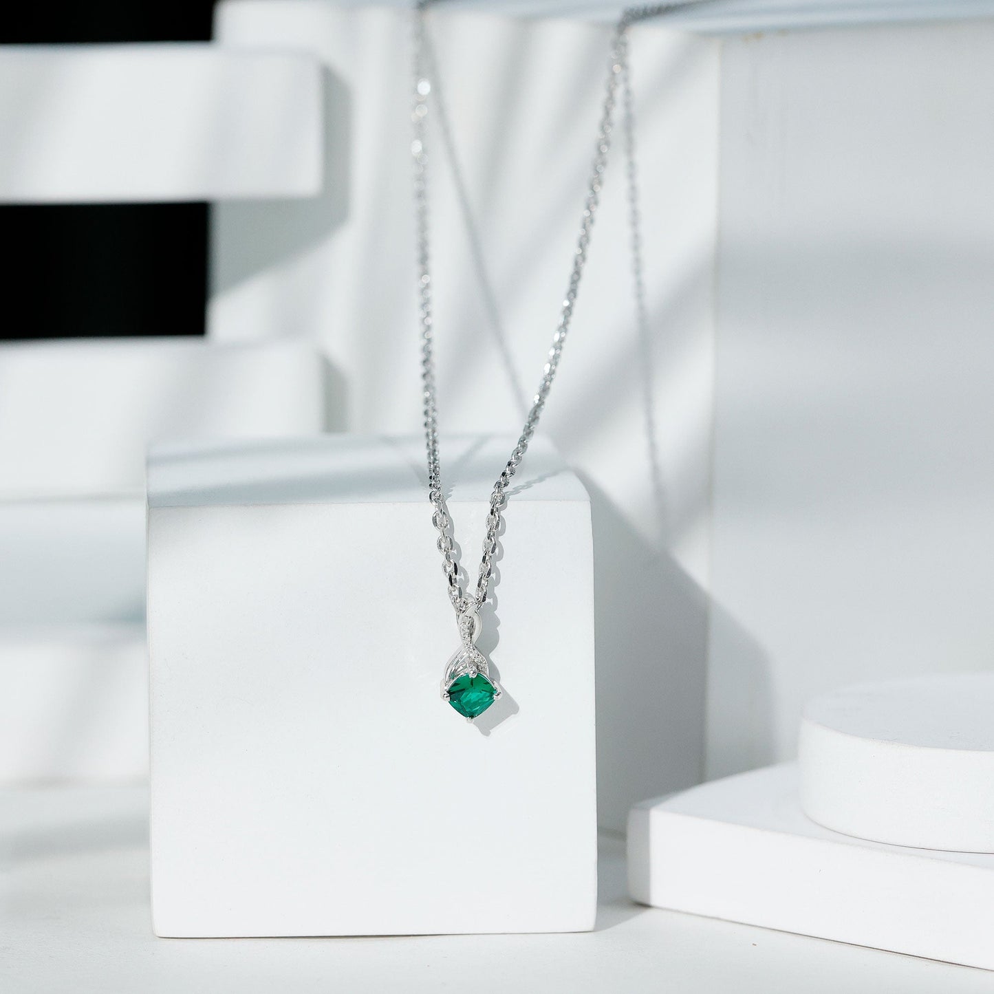 0.9 Carat Cushion Cut Lab Created Emerald Infinity Necklace With Silver Chain