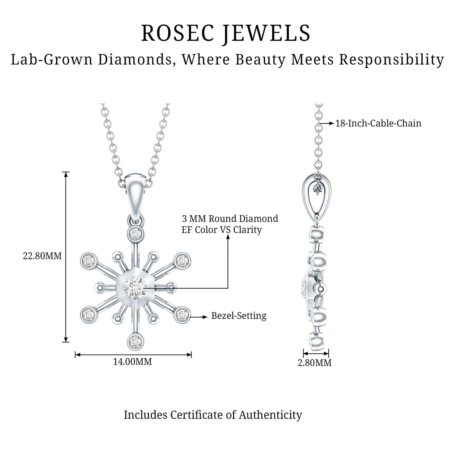 Diamond Snowflake Pendant Necklace for Women
