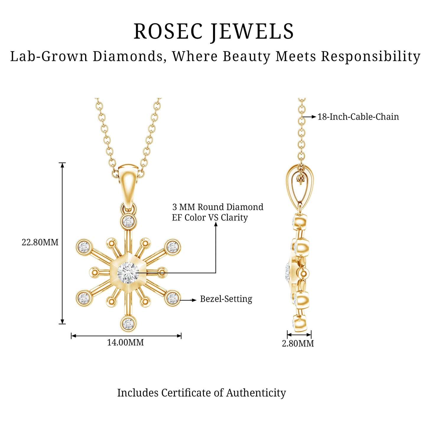 Diamond Snowflake Pendant Necklace for Women