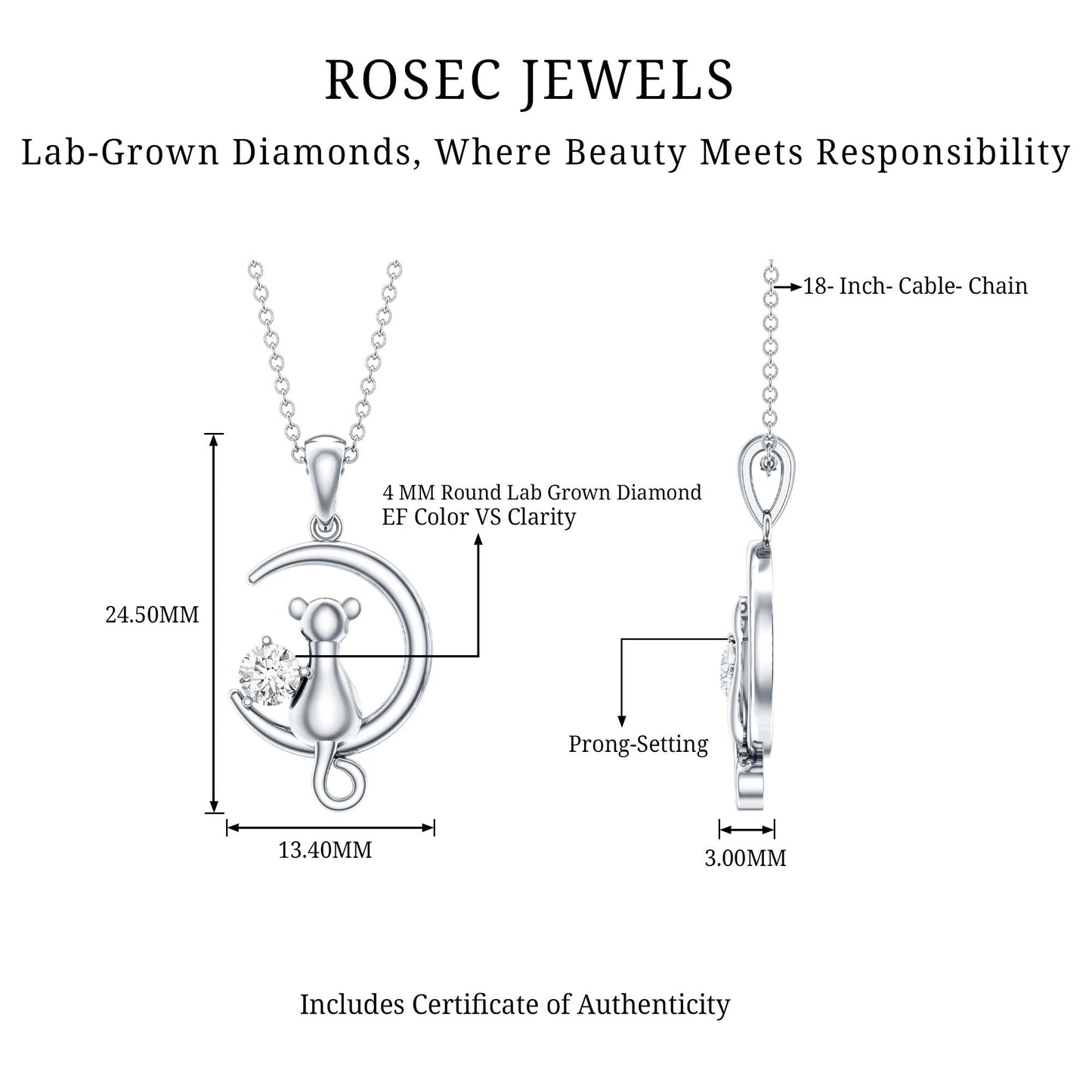 Certified Diamond Cat on Moon Necklace