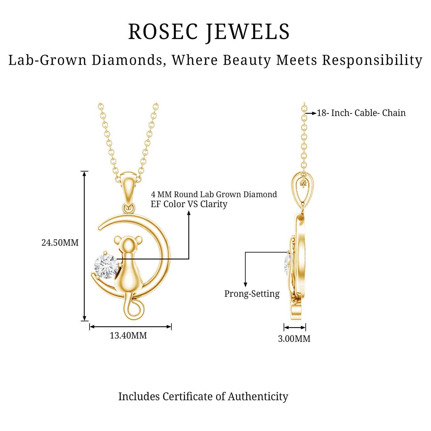 Certified Diamond Cat on Moon Necklace