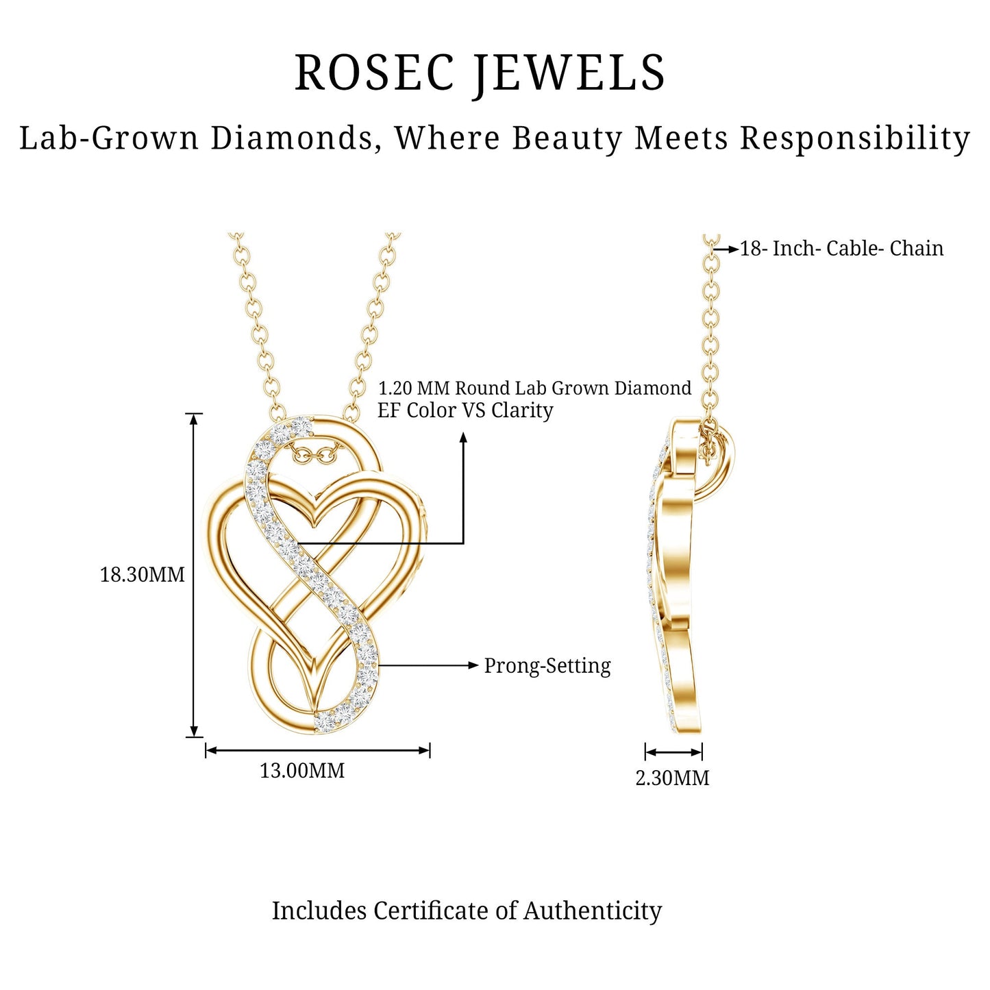 Brilliant Cut Diamond Infinity Heart Necklace for Women