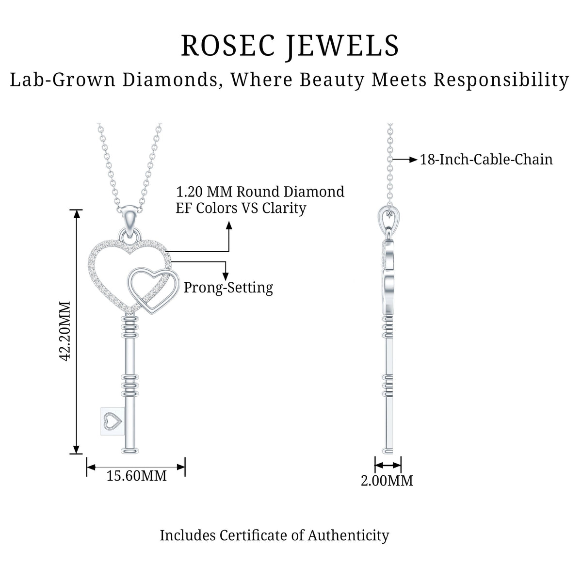 Diamond Key To My Heart Necklace for Women