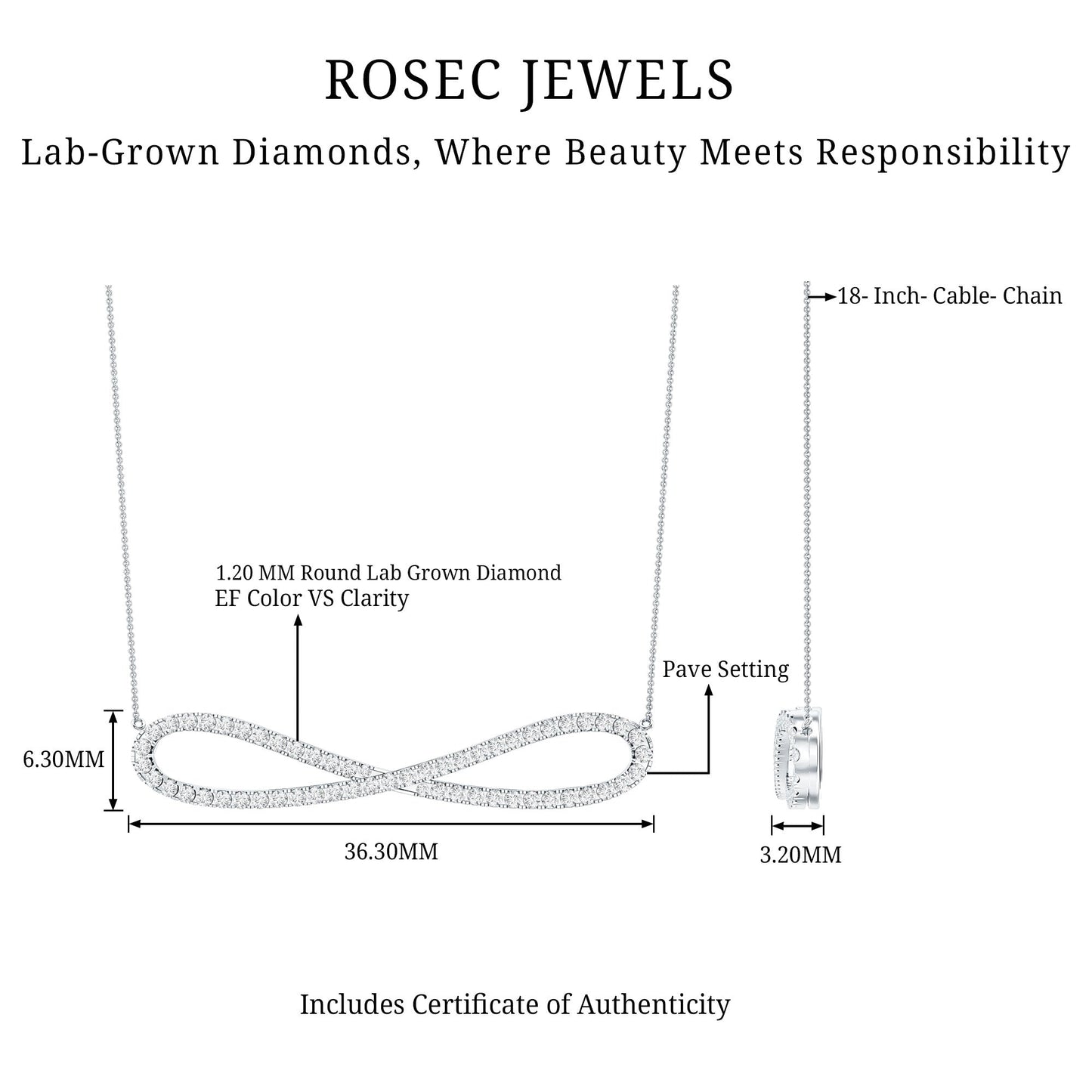 Diamond Sideway Infinity Pendant Necklace