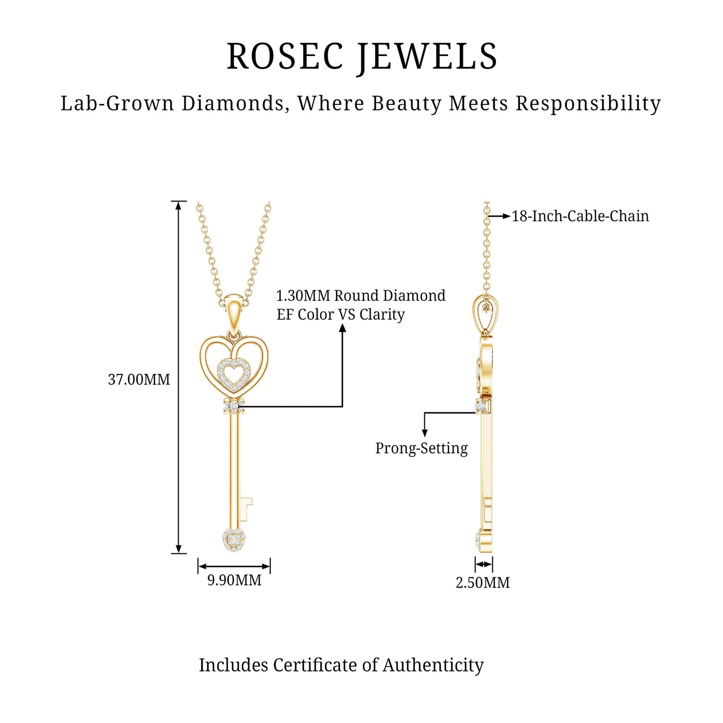 Vintage Style Diamond Key Necklace For Women