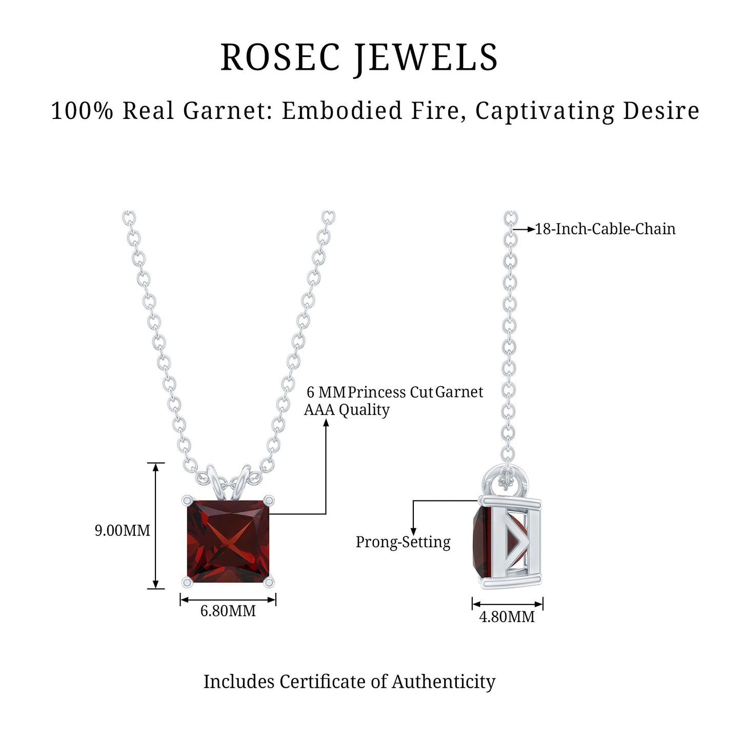 Genuine Princess Cut Garnet Solitaire Locket With Chain
