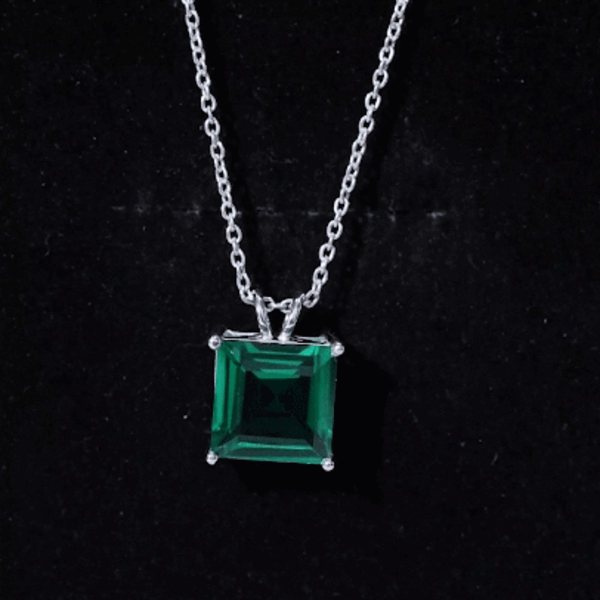 Princess Cut Lab Created Emerald Solitaire Necklace With Chain
