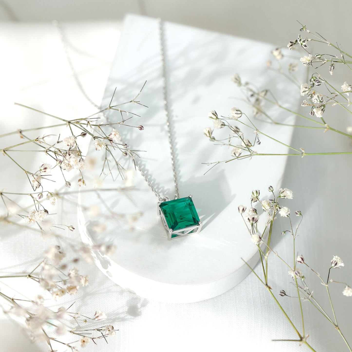 Princess Cut Lab Created Emerald Solitaire Necklace With Chain