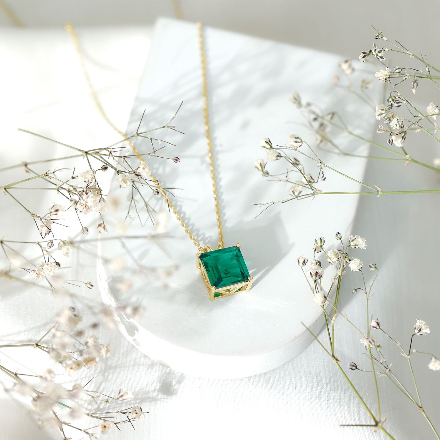 Princess Cut Lab Created Emerald Solitaire Necklace With Chain