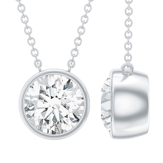 Bezel Set 1.36 Carat Round Moissanite Necklace in Silver