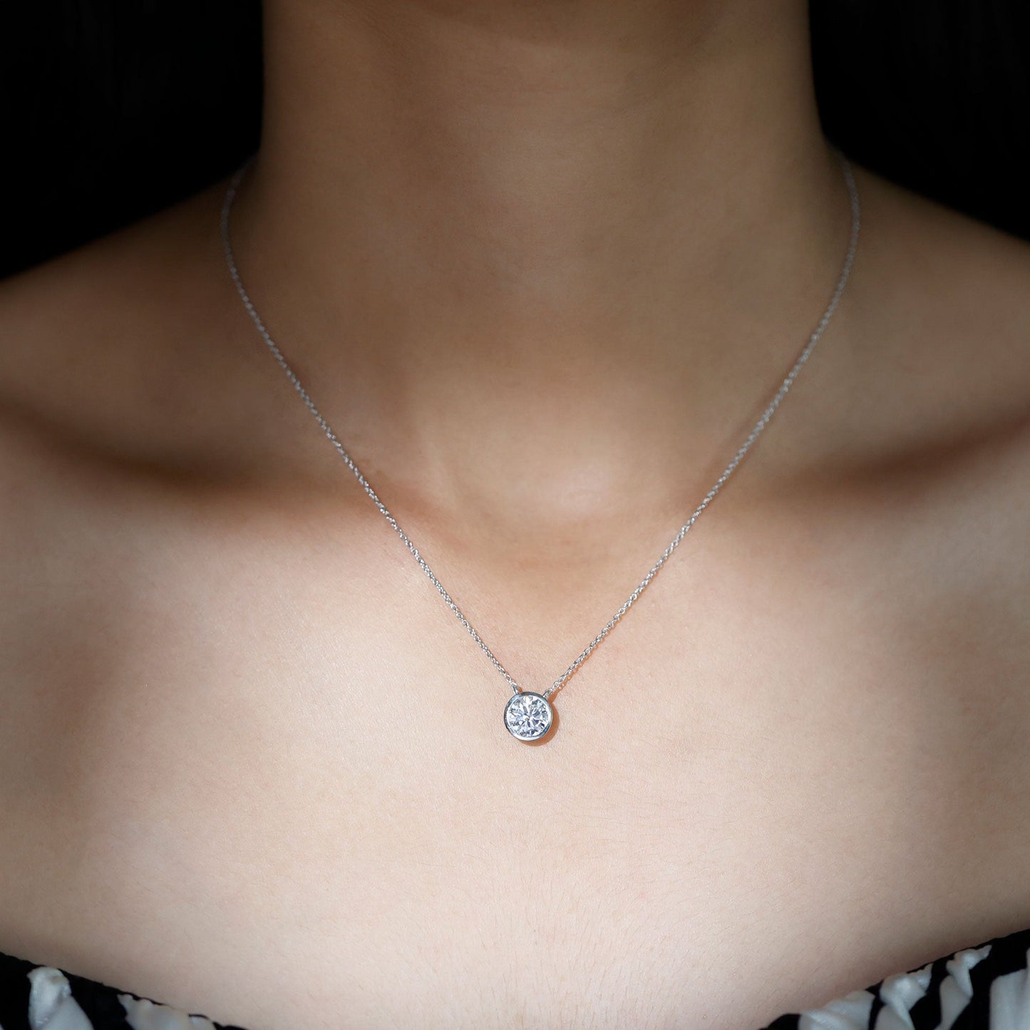 1 Carat Moissanite Solitaire Necklace in Bezel Setting
