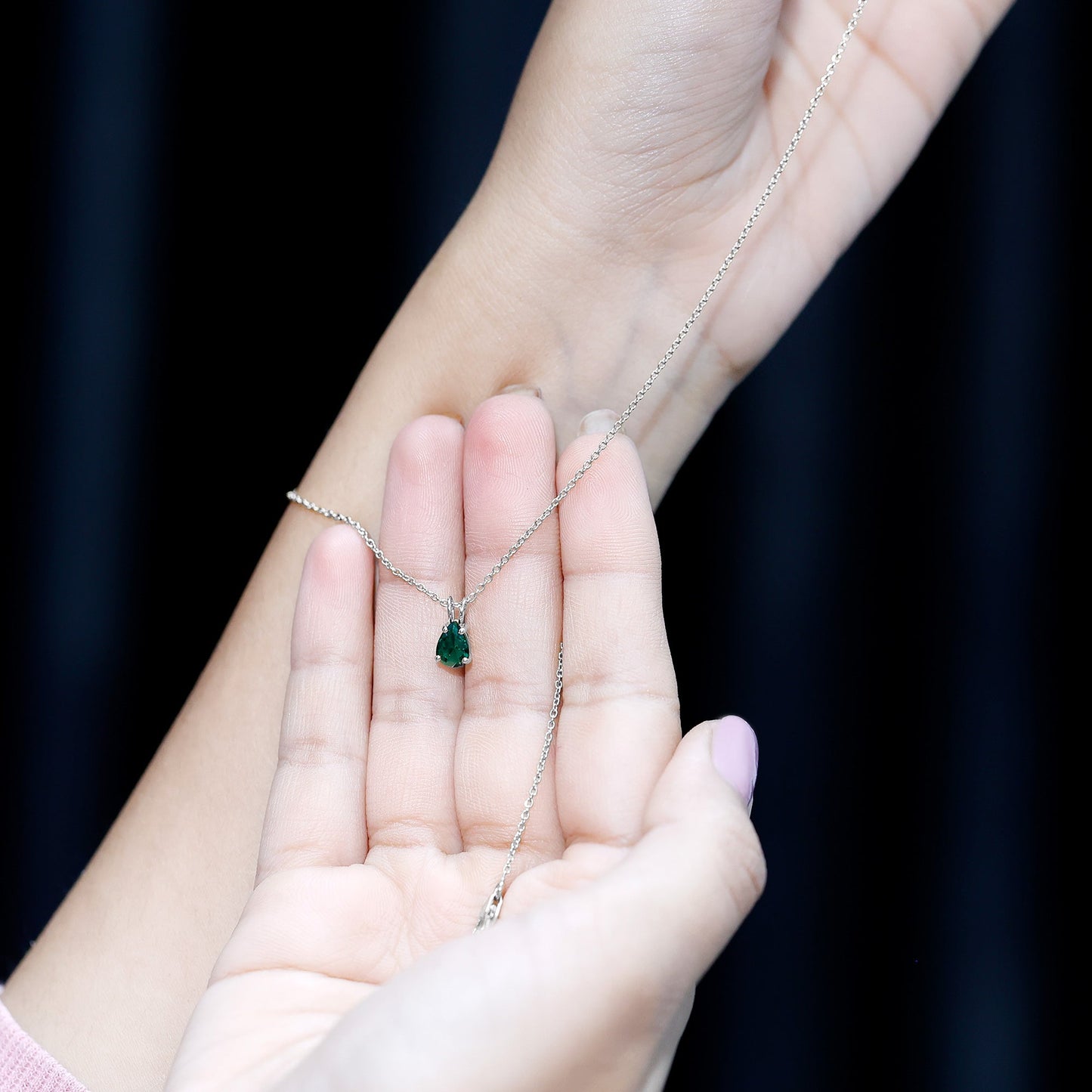 0.7 Carat Lab Created Emerald Teardrop Necklace