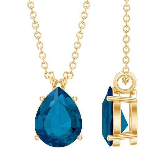 1.75 Carat London Blue Topaz Solitaire Teardrop Necklace With Chain