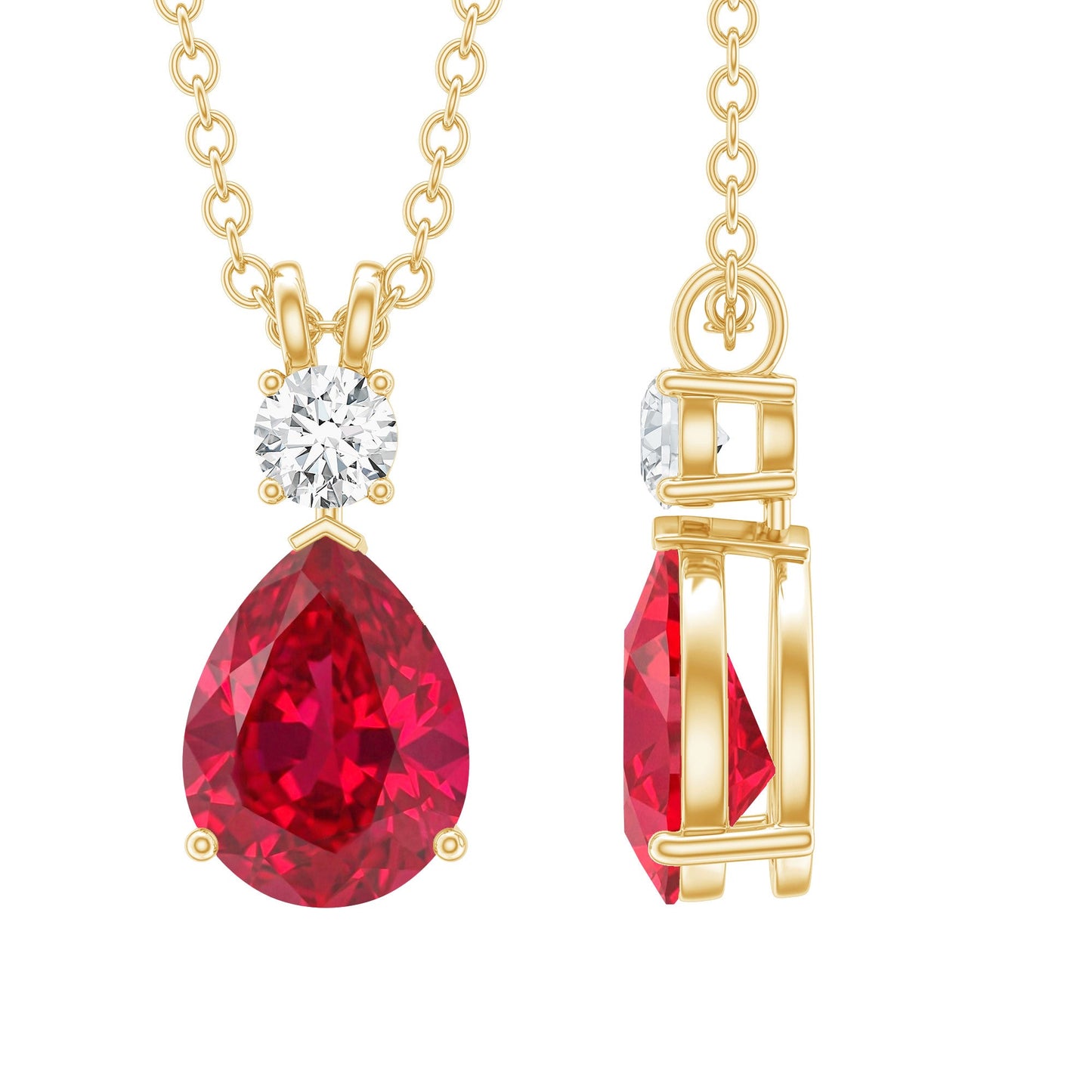 Pear Shape Lab Grown Ruby Teardrop Necklace with Diamond