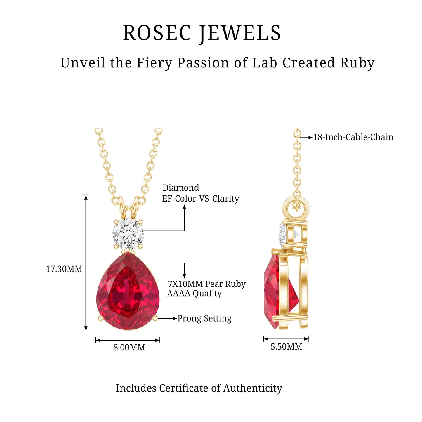 2.9 Carat Lab Created Ruby Teardrop Pendant with Diamond