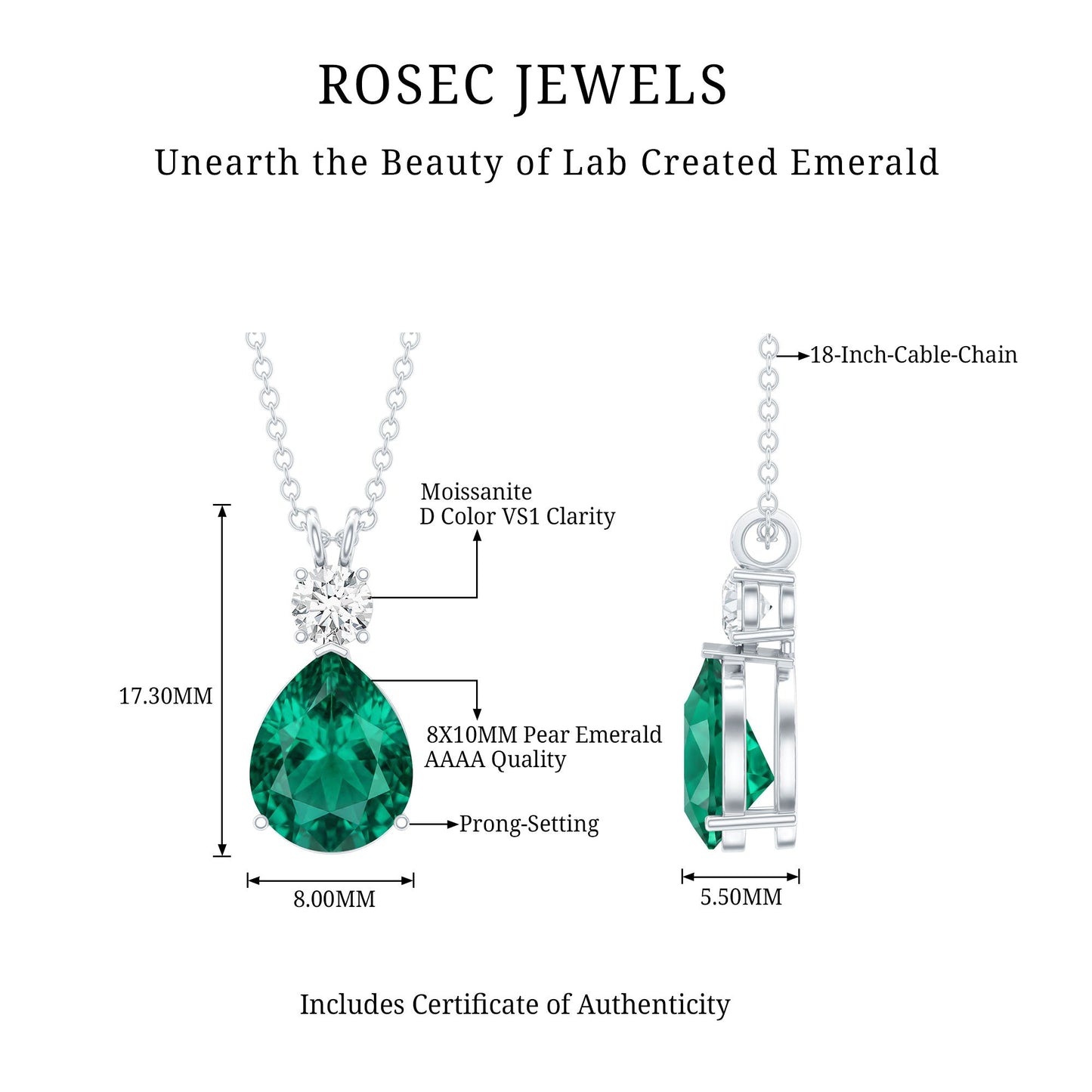 Lab Grown Emerald Teardrop Pendant with Moissanite