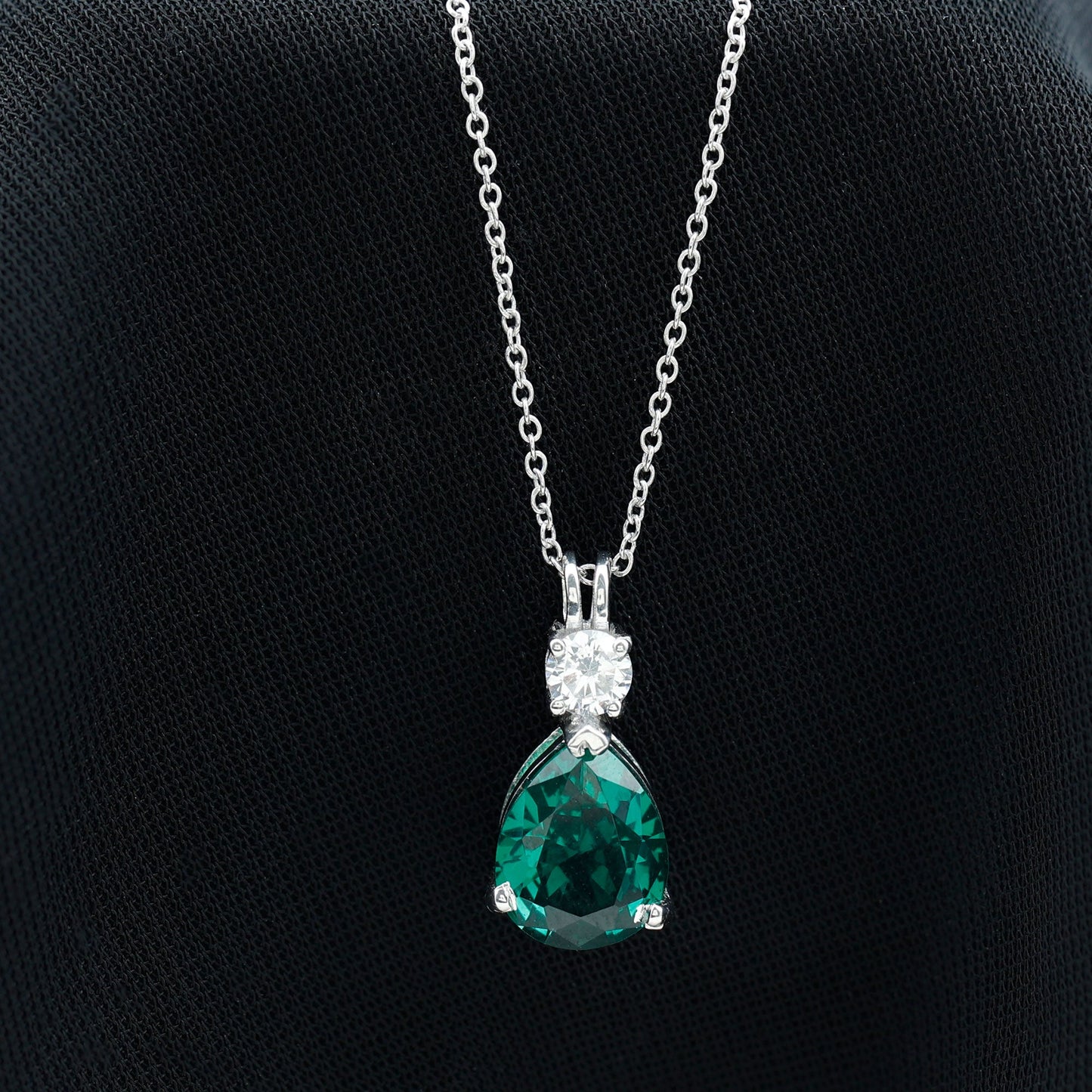 Lab Grown Emerald Teardrop Pendant with Moissanite