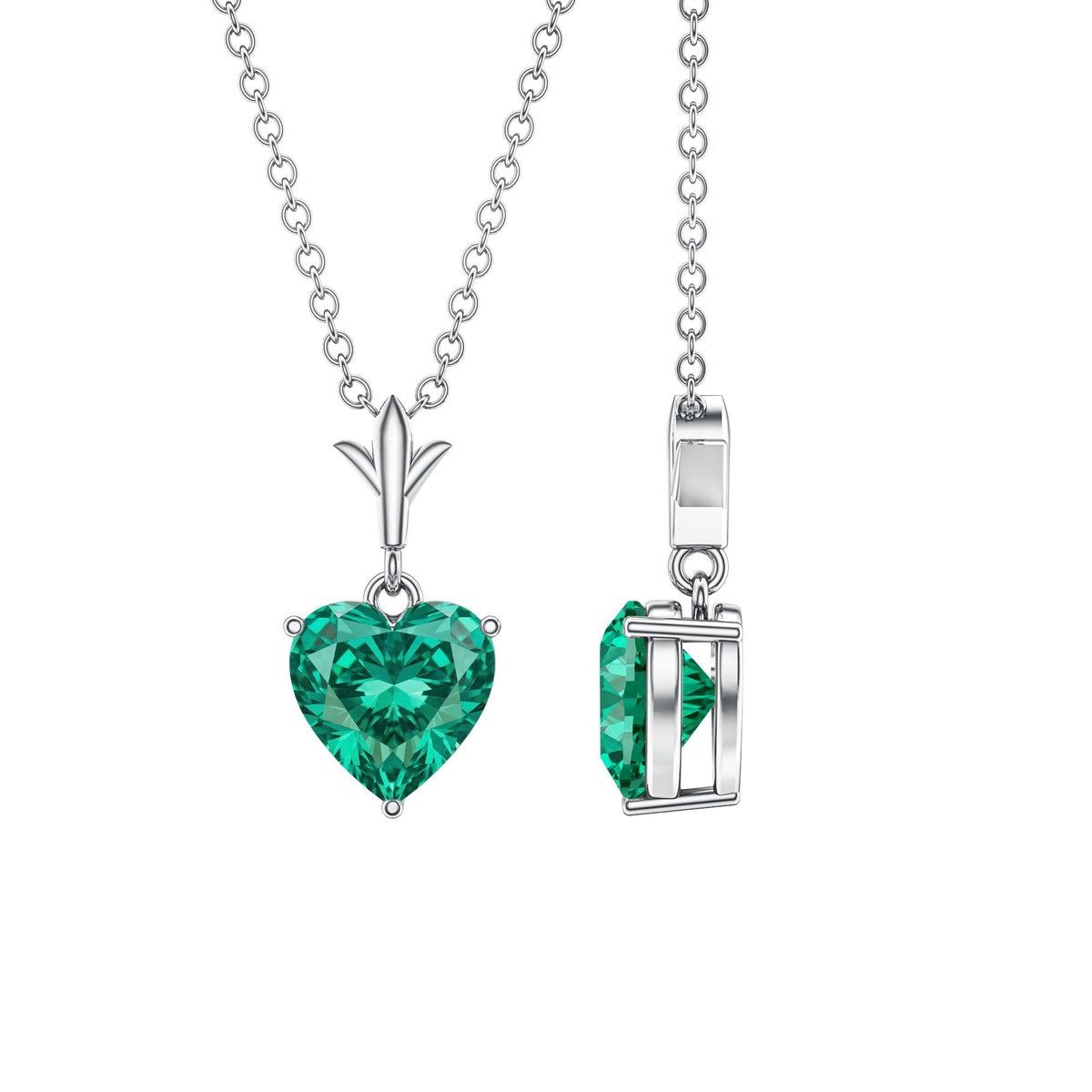 Certified Lab Created Emerald Heart Solitaire Necklace With Chain