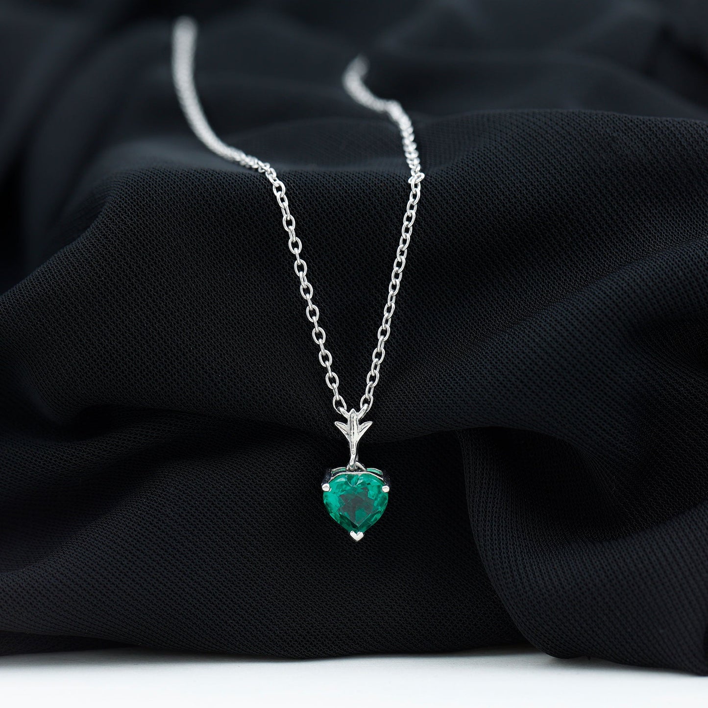 Certified Lab Created Emerald Heart Solitaire Necklace With Chain
