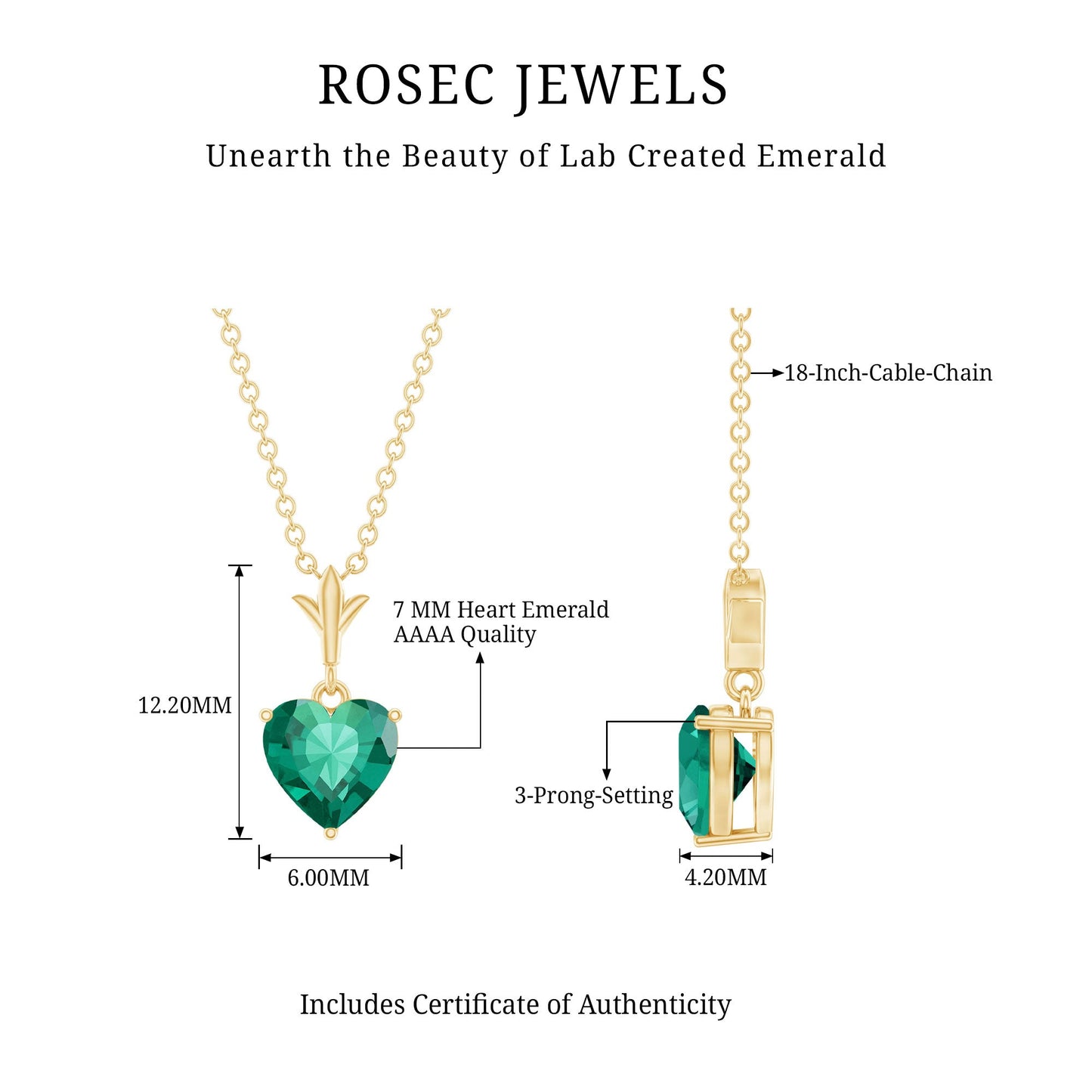 Certified Lab Created Emerald Heart Solitaire Necklace With Chain
