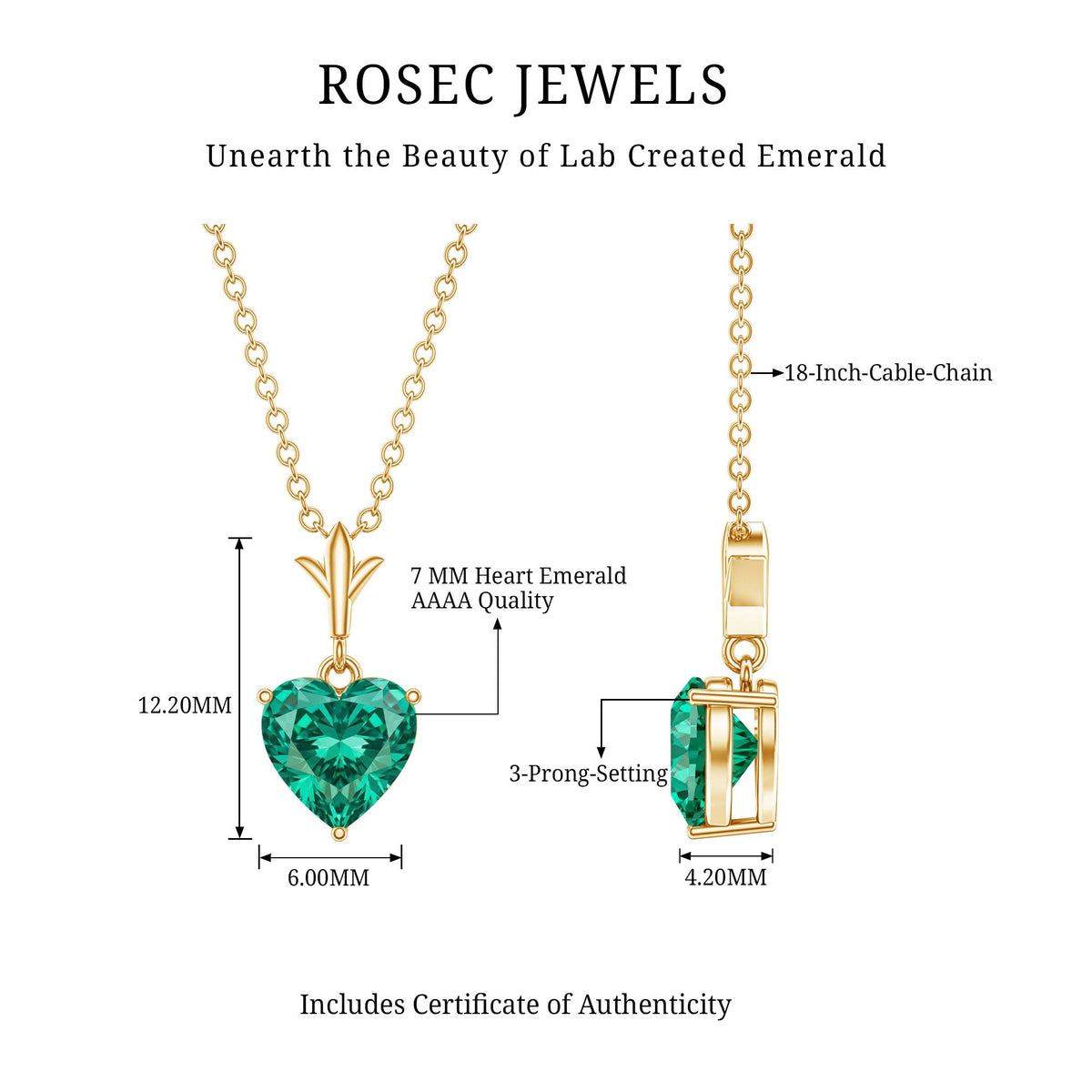 Certified Lab Created Emerald Heart Solitaire Necklace With Chain
