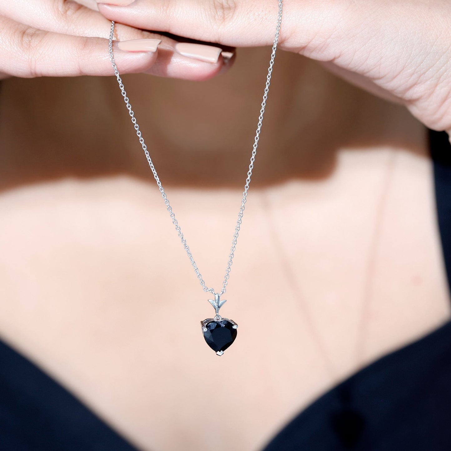 Natural Black Spinel Heart Necklace for Women