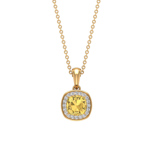 Genuine 2.2 Carat Cushion Cut Citrine and Diamond Necklace with Certificate