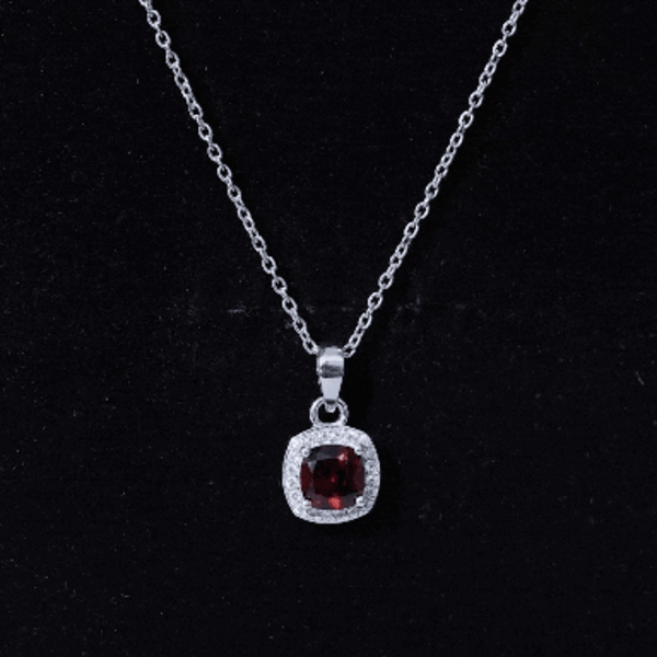 Natural 3 Carat Garnet Halo Necklace with Silver Chain