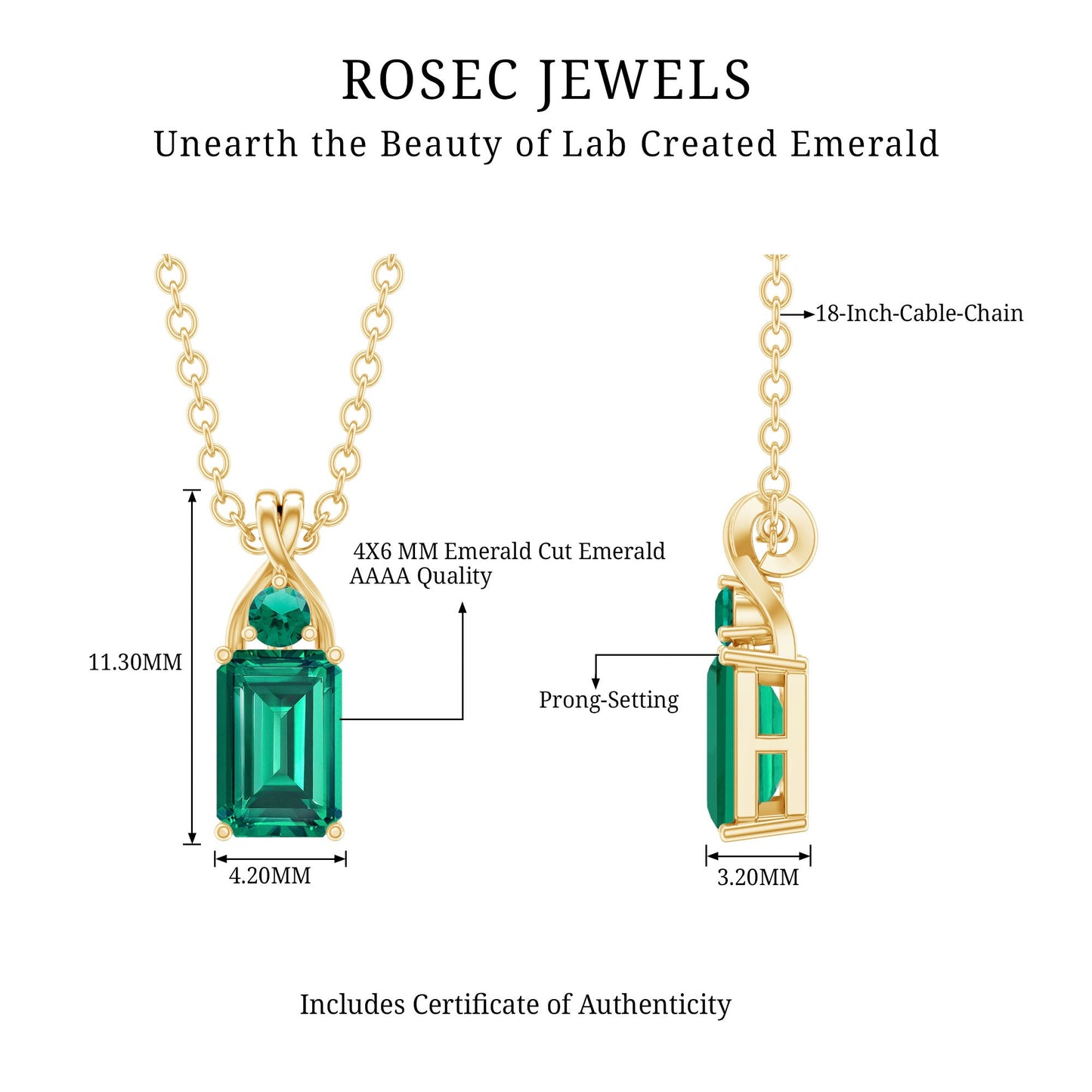 Emerald Cut Lab Created Emerald Pendant Necklace