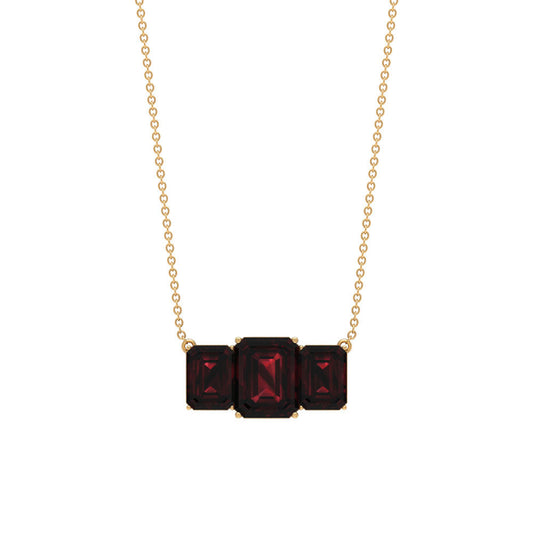 2 Carat Emerald Cut Garnet Three Stone Necklace
