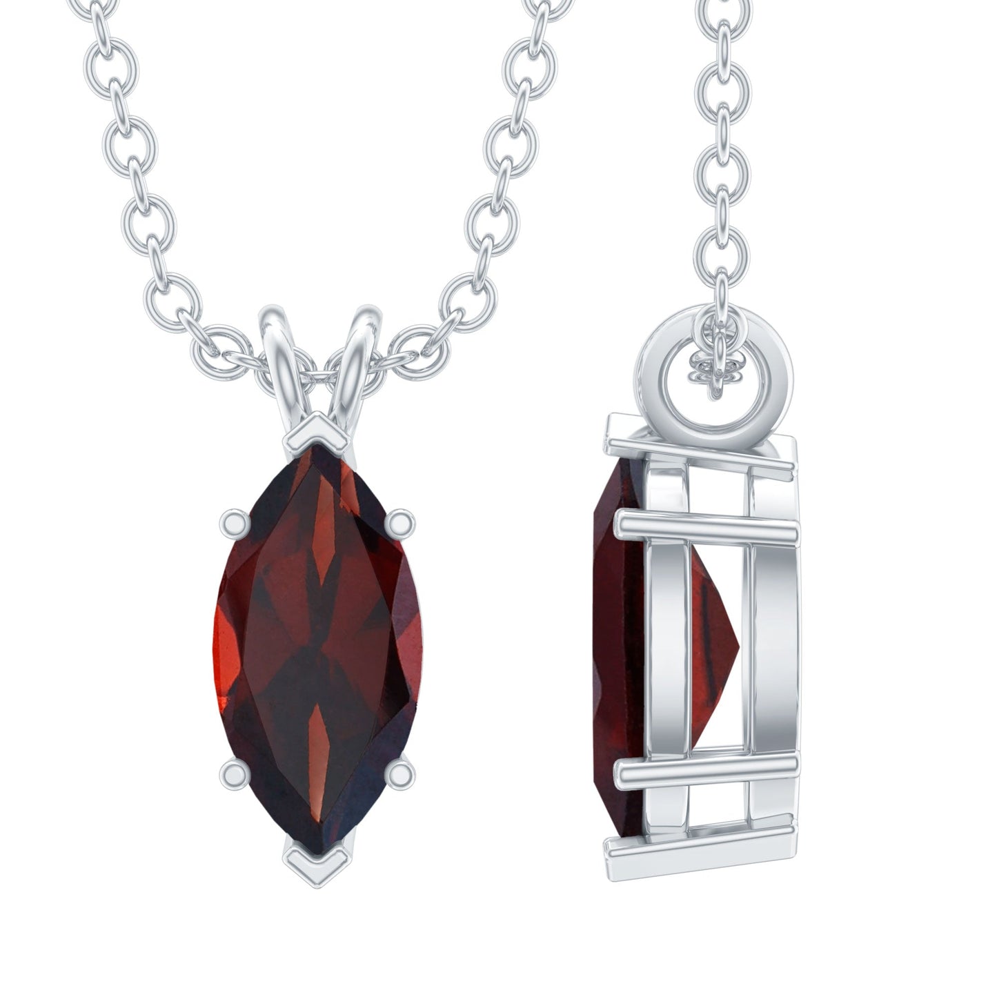 Real 0.75 Carat Garnet Marquise Necklace with Chain