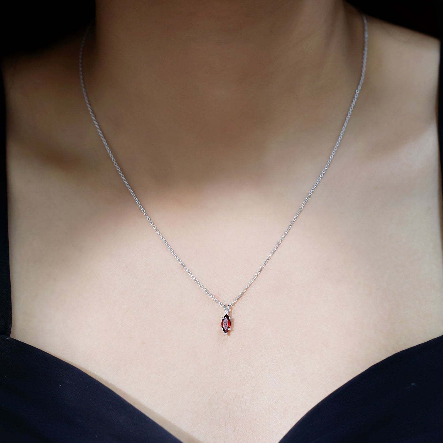 Real 0.75 Carat Garnet Marquise Necklace with Chain