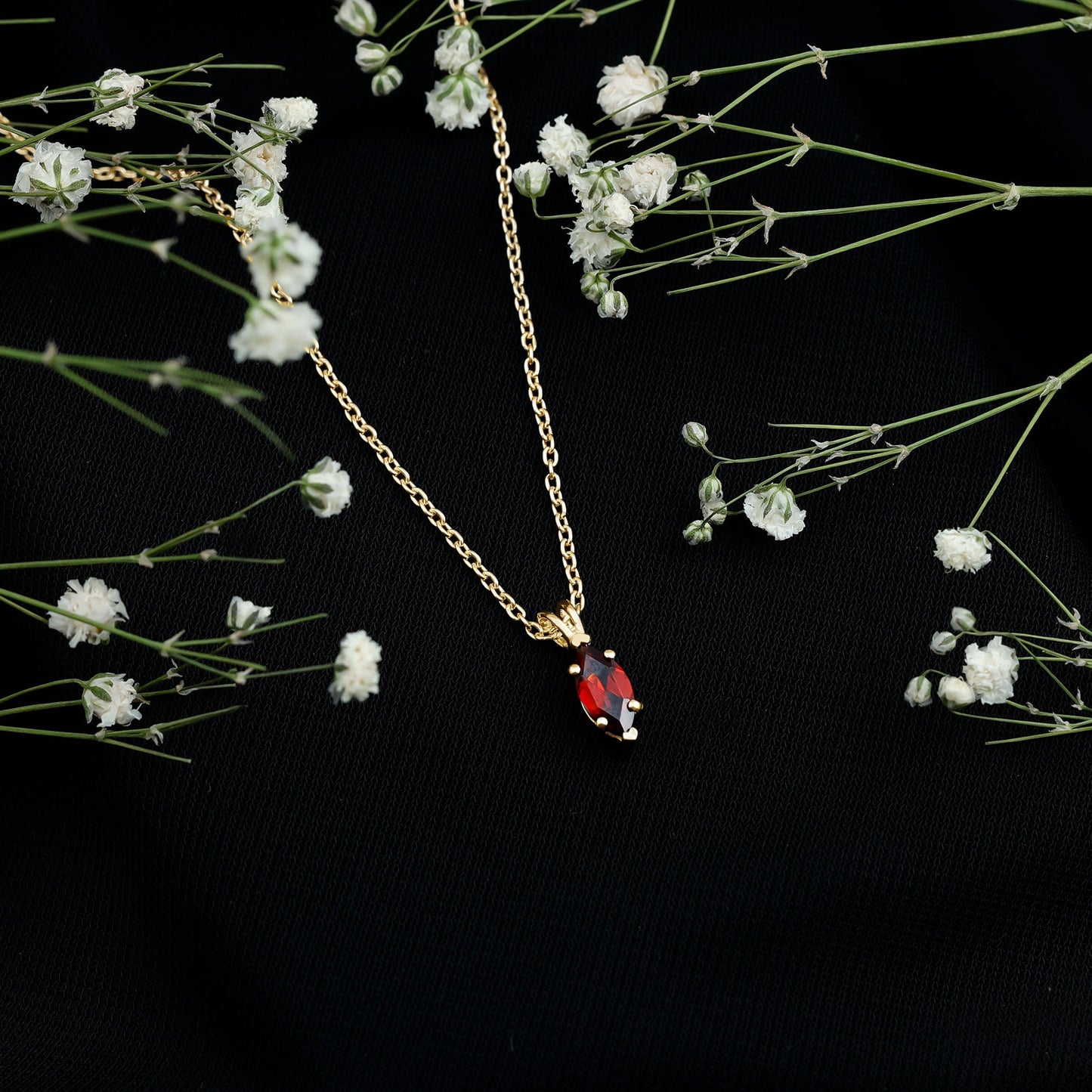 0.75 Carat Marquise Cut Garnet Solitaire Necklace With Chain