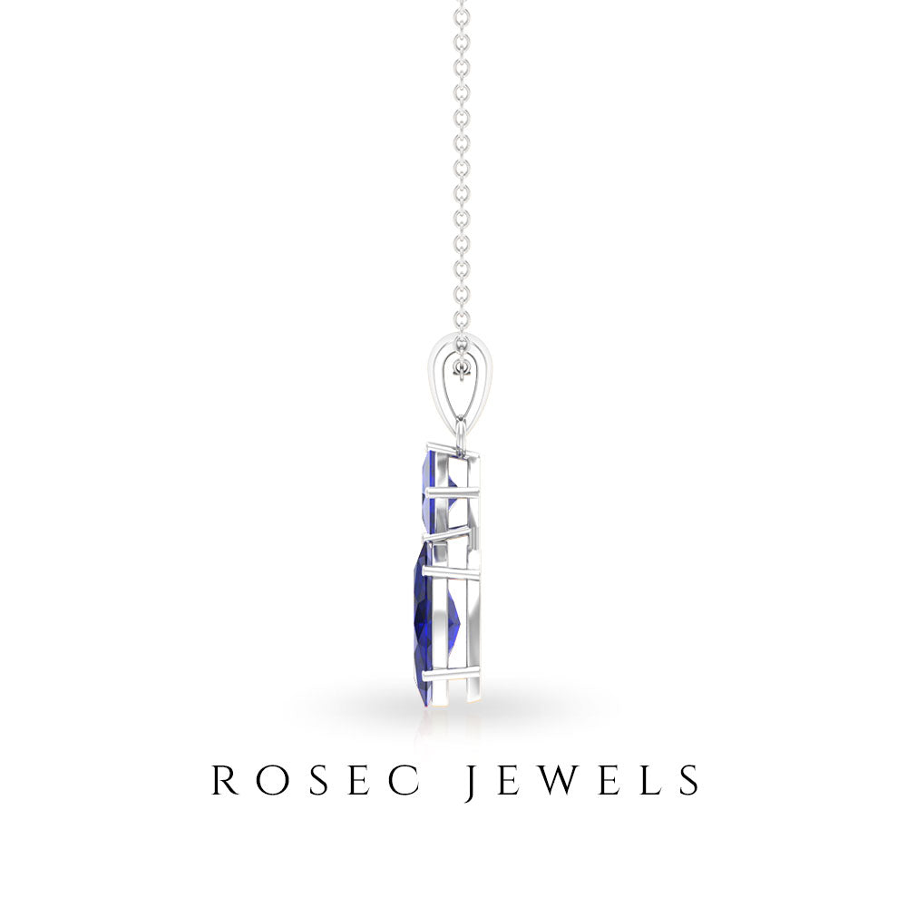 Lab Created Blue Sapphire Two Stone Pendant with Certificate