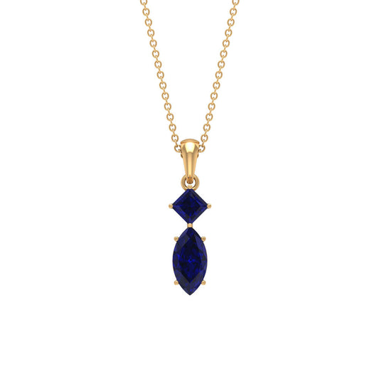 Lab Created Blue Sapphire Two Stone Pendant with Certificate