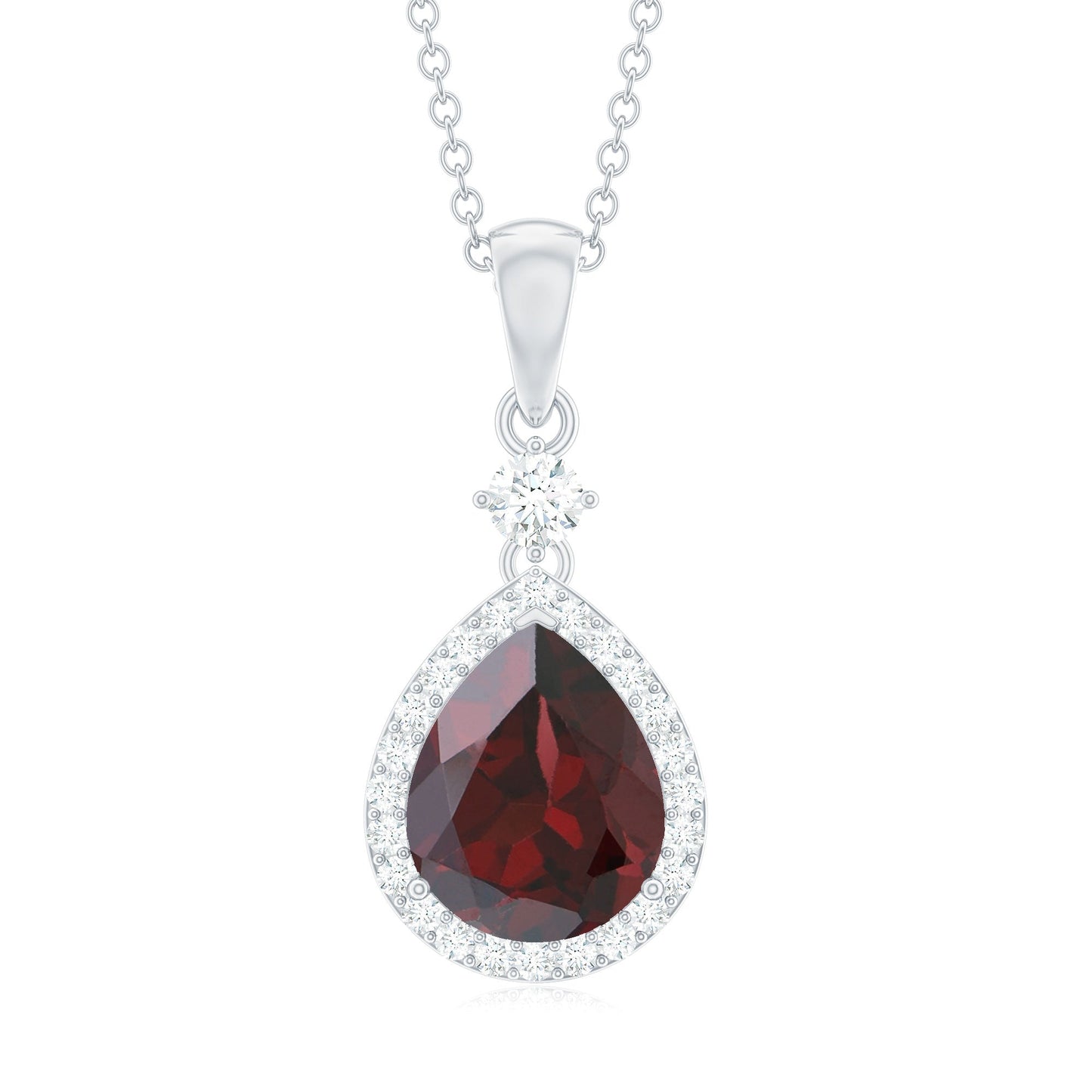 Pear Shape 4 CT Garnet Wedding Necklace with Diamond Halo