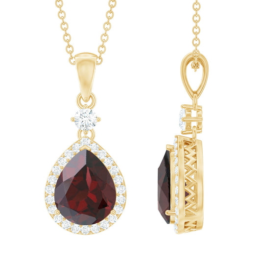 Pear Shape 4 CT Garnet Wedding Necklace with Diamond Halo