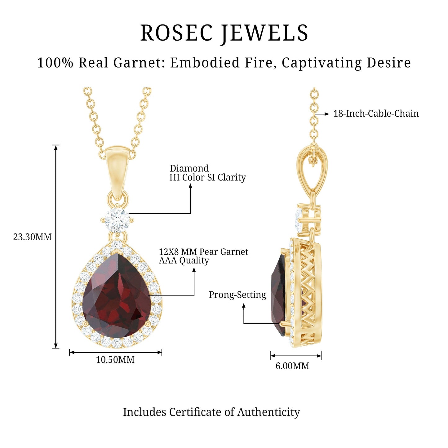 Pear Shape 4 CT Garnet Wedding Necklace with Diamond Halo
