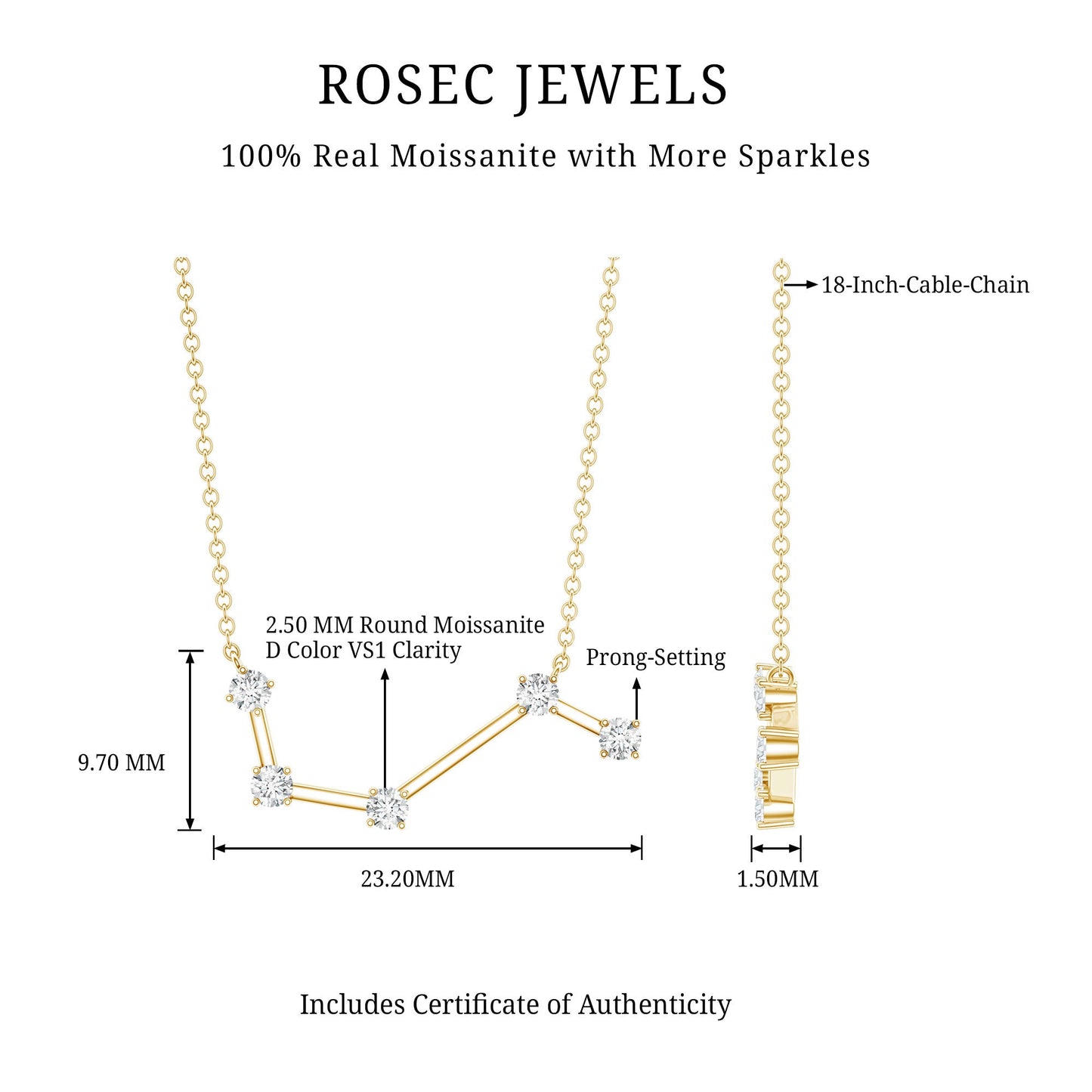 Moissanite Aries Constellation Necklace for Women