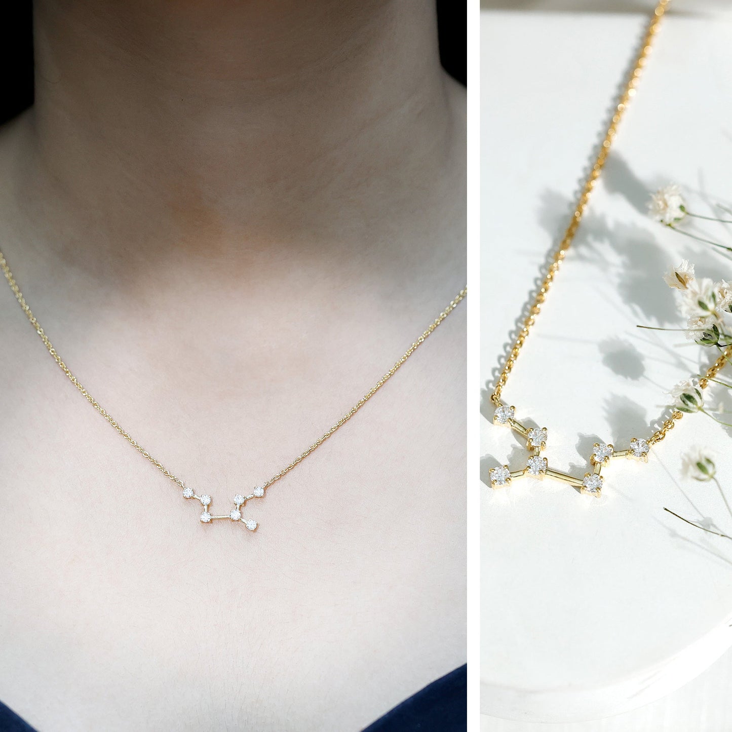 Moissanite Virgo Zodiac Constellation Necklace