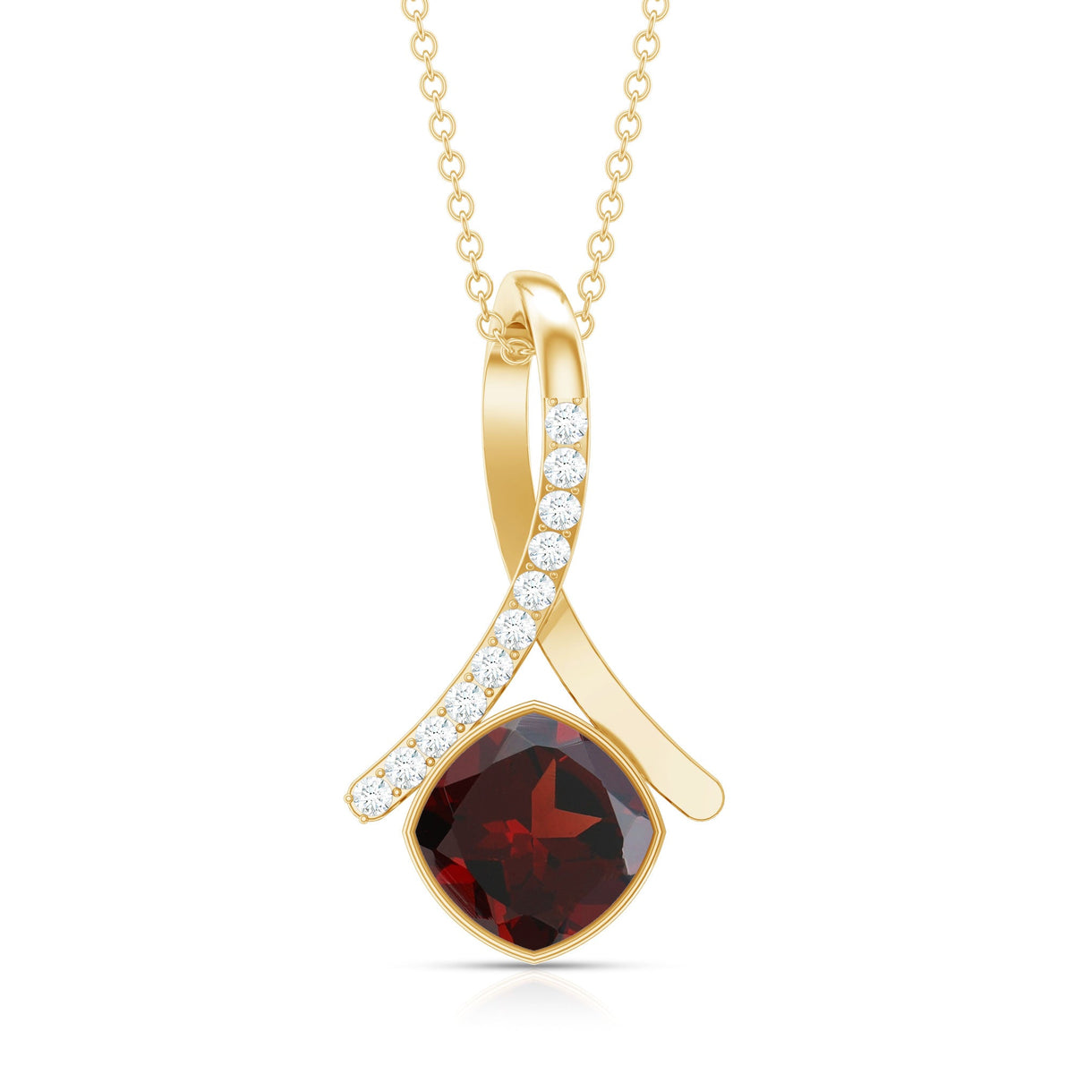 3.2 Carat Cushion Cut Garnet Solitaire Pendant with Diamond Twisted Bail